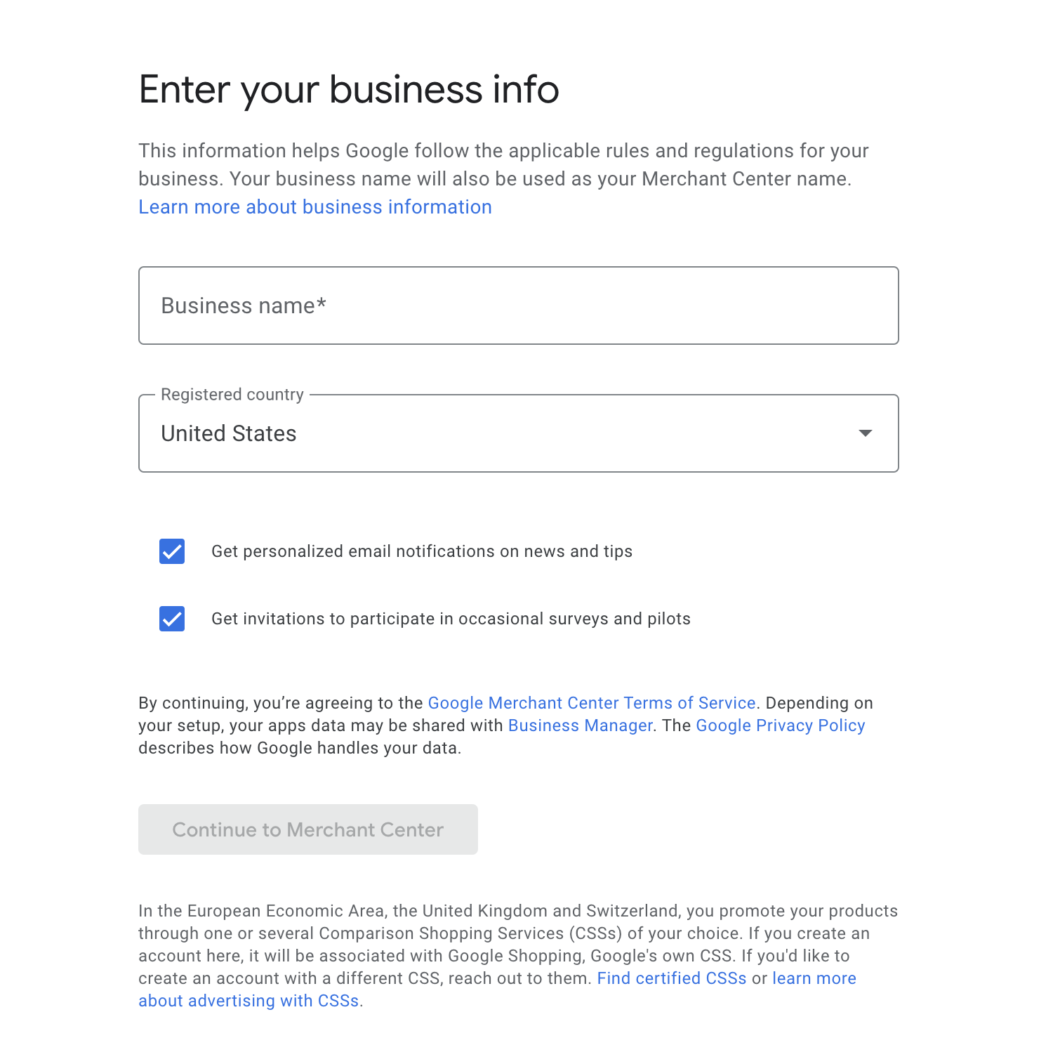 Configurarea Google Merchant Center crearea unui cont