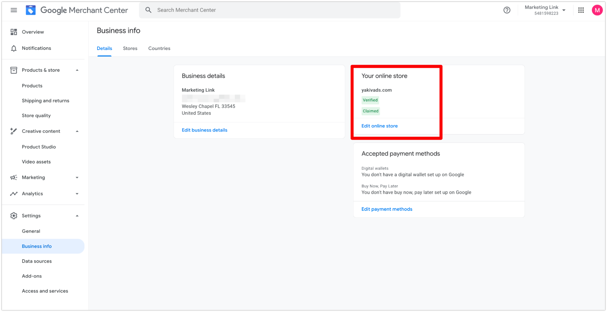 Configurarea Google Merchant Center pasul 1