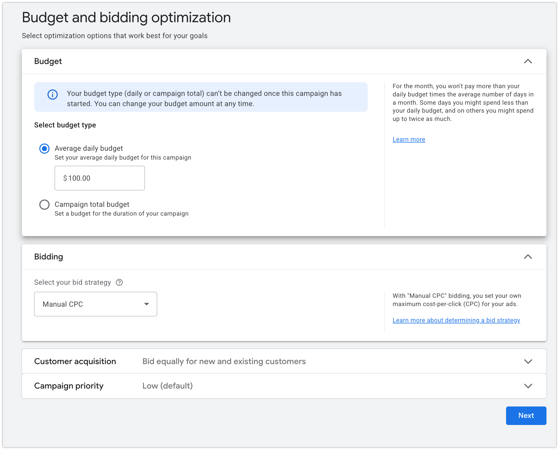 Настройка бюджета в кампании Google Standard Shopping
