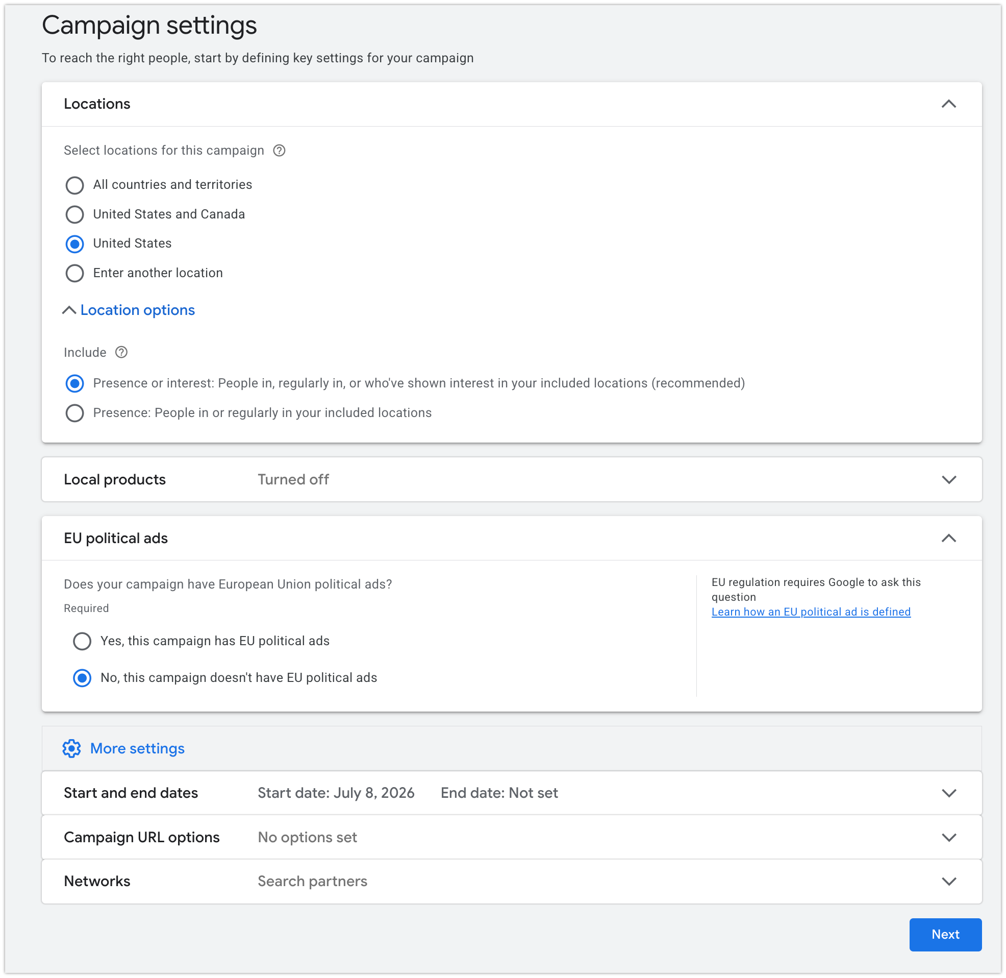Настройка месторасположения в кампании Google Standard Shopping
